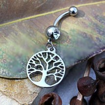 316L Stainless Steel Tree of Life Dangle Navel Ring - £10.90 GBP