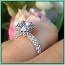 14k White Gold Plated Round Simulated Diamond Solitaire Engagement Weddi... - $1,222.51 MXN