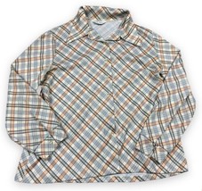 Vtg 70s Lady Devon Orange/Cream Plaid Polyester Blouse Shirt Button Fron... - £14.30 GBP