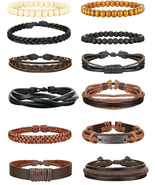 12Pcs Braided Bracelet for Men Beaded Bracelets Wrap Leather Wooden Brac... - $19.68 CAD