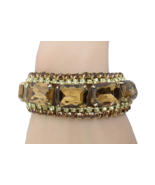 VTG Rhinestone Bracelet Wide Emerald Cut Stones Gold Tone Brown Amber Glass - $1,122.24 MXN