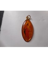 Sacred Heart of Jesus Medal Orange Oval Acrylic Pendant Charm Religious ... - £9.71 GBP
