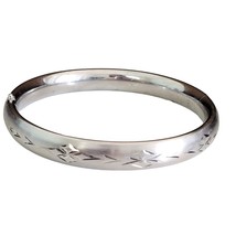 HF Barrows Vintage MCM Etched Sterling Silver Hinged Bangle Bracelet 7.5&quot; - £50.39 GBP