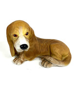  Basset Hound Figurine Laying Down Beige Porcelain - £10.52 GBP