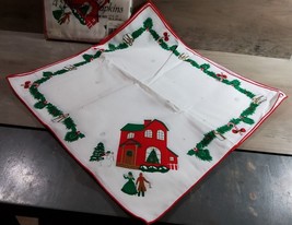 Vintage Christmas Linen Dinner Napkins 8pc 17x17 Square House Garland Pr... - $37.20