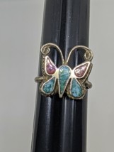 Vintage Sterling Silver 925 Native American Turquoise Coral Butterfly Ring Size7 - £23.72 GBP