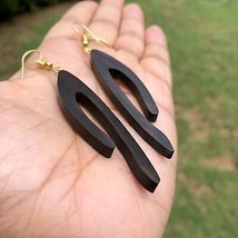 Ebony Wood Long Shoulder Duster Linear Handmade Earrings 85 mm length, D 3 - $14.06