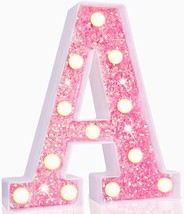 Light Up Pink Letters Glitter Alphabet Letter Sign Battery Powered For Night - £23.56 GBP