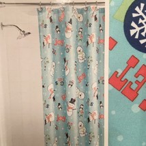 Holiday Time Fabric Shower Curtain Blue Snowmen Bear Penguin Snowflake 7... - £7.07 GBP