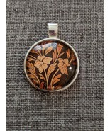 Wooden Flowers Inlay Images on Domed Glass Pendant Kit WO1006 - £7.83 GBP