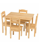 Kids 5 Pieces Table Chair Set Pine Wood Children Play Room Furniture Nat... - $187.08