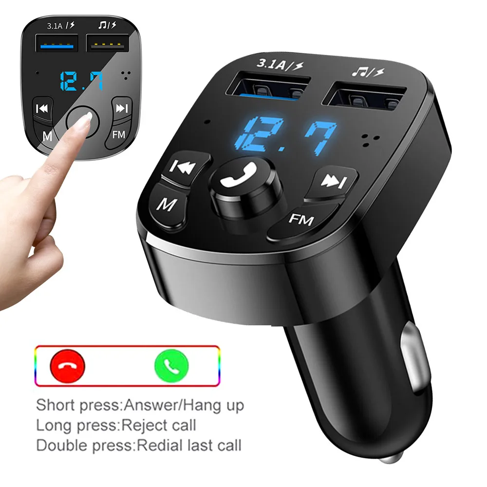 Fm transmitter bluetooth audio dual usb car mp3 player autoradio handsfree charger 3 1a thumb200