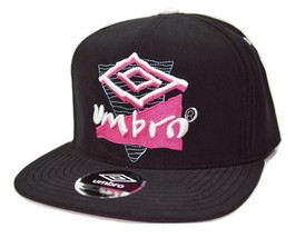 Umbro Soccer Adjustable Retro Logo Black Strapback Flat Bill Football Cap Hat - £12.69 GBP