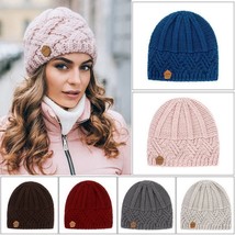 Women Winter Knitted Cap Thick Warm Solid Color Female Beanie Style Hat ... - £15.93 GBP