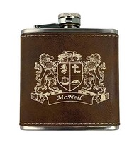 McNeil Irish Coat of Arms Leather Flask - Rustic Brown - £20.36 GBP