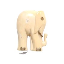 Vintage Carved Resin White Elephant with Solid 14k Yellow Gold Inlay Pen... - $85.49