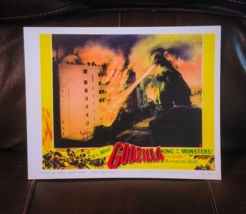 REPRINT 1954 ORIGINAL GODZILLA LEAVES TOKYO IN FLAMES 11X14 LOBBY CARD - $377.76 MXN