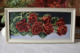 finished handmade painting &quot;Bouquet of Red Roses&quot;, embroidered with beads. - £137.48 GBP