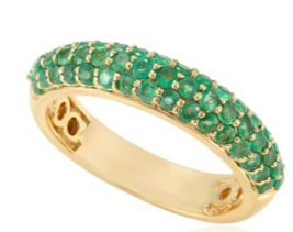 Natural Round Emerald Half Eternity Band Ring Studded in 18k Solid Yellow Gold - £898.07 GBP