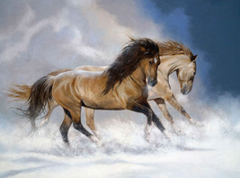 Giclee Horses running painting  art Art Printed on canvas - $11.29+