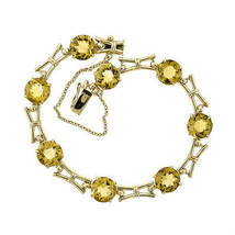 20.00 Carat Round Cut Citrine Vintage Bracelet 9K Yellow Gold 375 Stamp Made In - £782.26 GBP