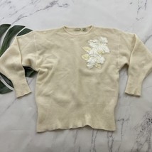 Albee Womens Vintage Pullover Sweater Size M Ivory White Floral Sequins ... - $29.69