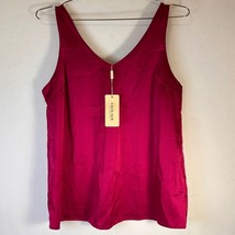EKOUAER Satin Tank Top Sleeveless V-Neck Casual Blouse Raspberry Magenta... - $17.82