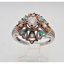 Art Deco 925 Sterling Silver Clear And Green Gemstone Vermeil Ring Size 7 At - $37.32