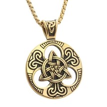 Mens Gold Irish Celtic Trinity Knot Triquetra Pendant Necklace Jewelry Chain 24&quot; - £13.48 GBP
