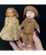 2 MINIATURE Dolls Celluloid Mexican Figurines Leather Original Dress VTG... - £17.89 GBP