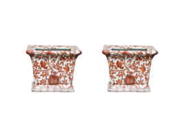 Orange and White Twisted Lotus Pair of Square Porcelain Pot 6&quot; - £116.49 GBP