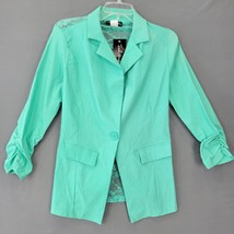 French Atmosphere Women Jacket Size M Green Stretch Chic Lace 3/4 Sleeve Button - £13.51 GBP
