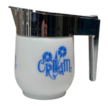 Vintage Gemco Blue Cornflower Creamer Dispenser White Milk Glass Silver Plastic - £14.38 GBP