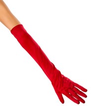 Red Satin Gloves Mid Arm Elbow Length Stretch Costume Dress Up Dance 10104 - £10.67 GBP