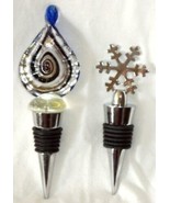2 Stainless Steel Wine Stoppers Twisted Deco Cobalt Blue Art Glass Top S... - £23.32 GBP