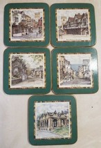Vtg Pimpernel Set of 5 Cork Corked Back Coasters 4x4&quot; English Towns FREE SHIP - £7.98 GBP