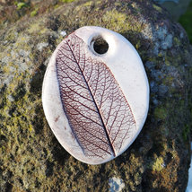 LARGE PENDANT, JUMBO Pendant For Necklace, Pressed Sage Leaves Ceramic C... - $30.00
