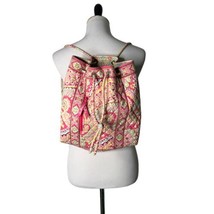 Vera Bradley Capri Melon Backpack Pink Floral Print Drawstring Quilted Cotton - £15.73 GBP