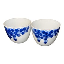 2 Cups No Handle Rika Crate &amp; Barrel Blue &amp; Light Blue Dots On White blu... - $24.72