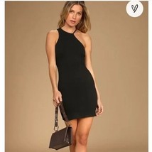  Lulu&#39;s Bodycon Ribbed Mini Dress Black Small NWT - $29.99