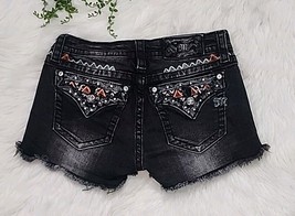 2000s Miss Me Black Denim Shorts 28 Blue &amp; Orange Tribal Pattern Short Bling - £29.53 GBP