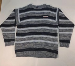 SouthPole Sweater Mens Large Gray With Light And Dark Blue Stripes 100% Acrylic - £22.40 GBP