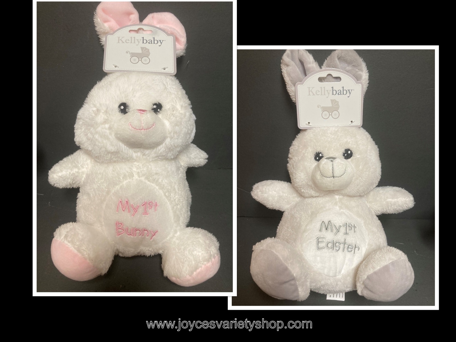 Primary image for Kelly Baby First Easter 12" Plush Rattle Bunny Rabbit Color Choice Gray or Pink