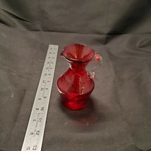 Vintage Hand Blown Ruby Red Crackle Glass Mini Pitcher With Clear Glass Handle - £14.21 GBP