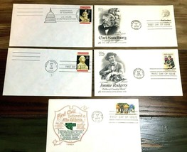 5 US First Day Covers Postmarked Envelopes Sandburg Rodgers Washington A... - $2.50