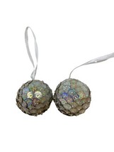 Silver Sequin Glittered Ball Christmas Ornaments Lot of 2 No tags  2.25 in  - £9.82 GBP