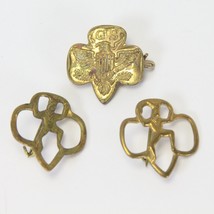 Vintage Girl Scout Trefoil Lapel Pin Gold Eagle Four Stars &amp; 2 Brownie Pins - £14.60 GBP