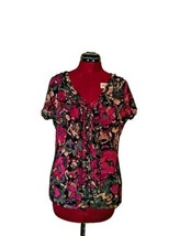 212 Collection Top Blouse Women Short Sleeve Lined Size Medium Sheer V-Neck - £20.11 GBP