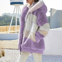 Autumn Winter Warm Plush Pocket Hooded Streetwear Loose Lady Outerwear Coat, Pur - £20.08 GBP