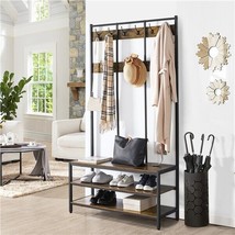 Entry Hall Tree Bench Vintage Coat Rack W/24 Hooks Entryway Shoe Bench C... - £131.46 GBP